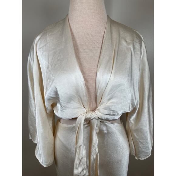 Shona Joy La Lune Tie Front Bias Midi Dress in Cream White Size 4 - Picture 3 of 12